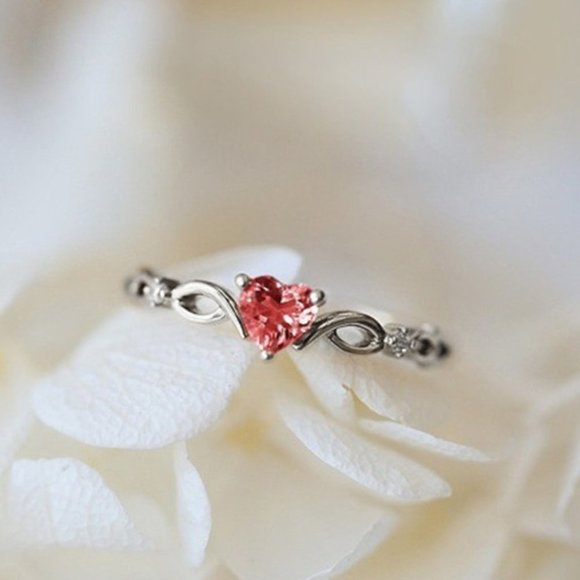 🔥 Silver Red Heart Dainty Anillos Princess Diamond Ring for Women, VIP256